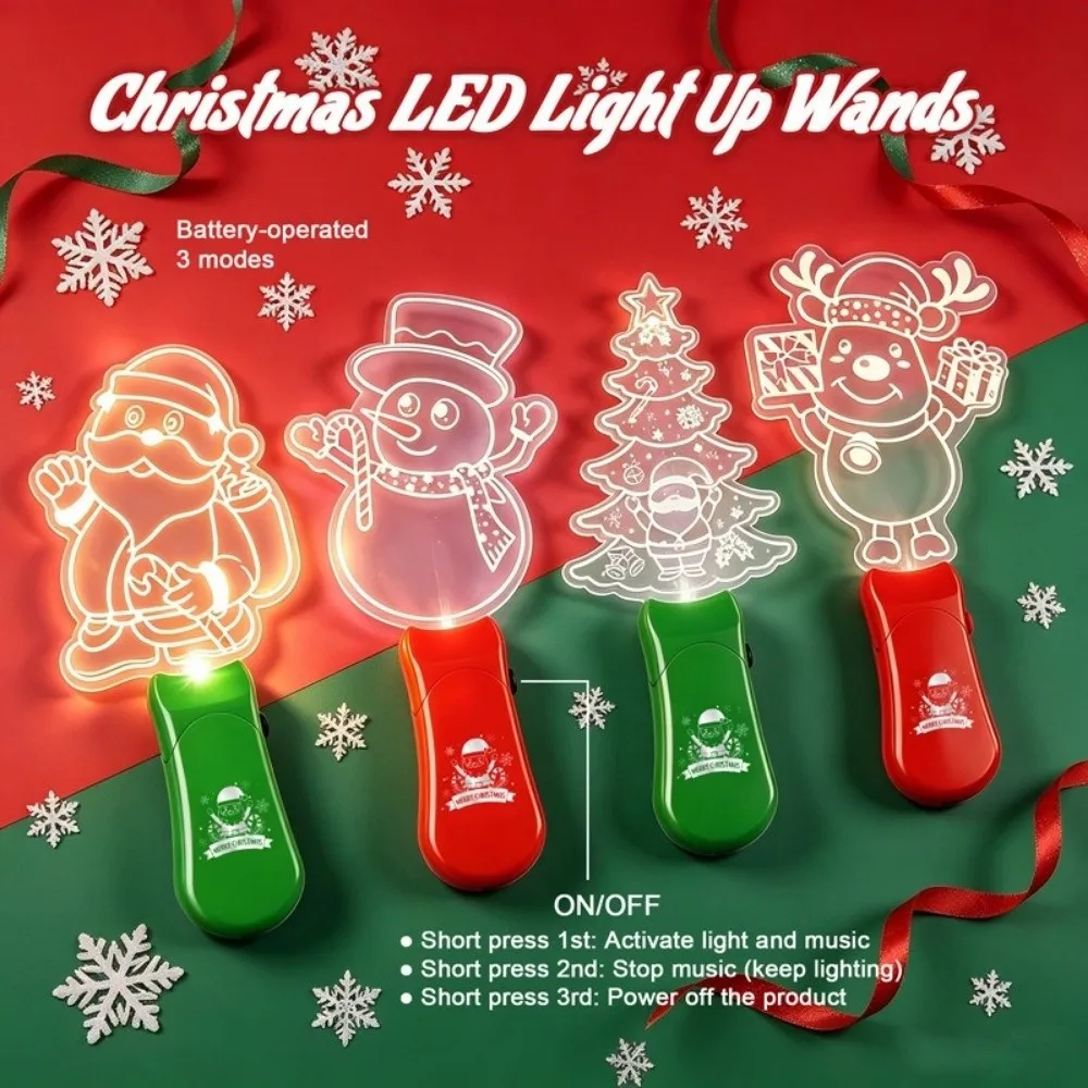 Halloween Lamp LED Glow Sticks with Sound Snowman Elk Santa Claus Christmas Wands Colorful Mini Handheld Night Lights