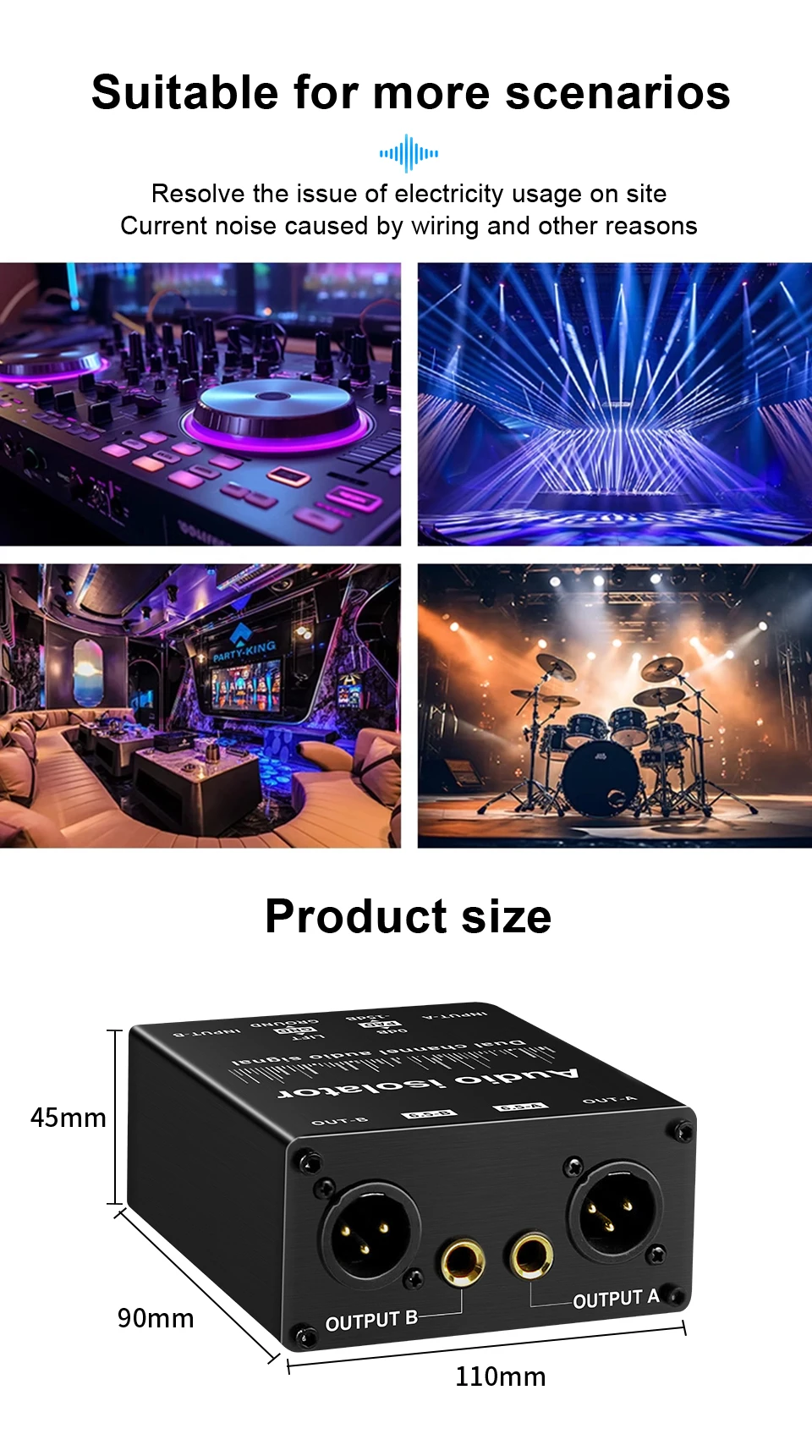 2-Kanal XLR Audio-Isolator Rauschunterdrückungsfilter Eliminiert Stromrauschen 6,5 XLR Mixer Audio-Isolatoren Zweikanal 6,5 XLR – Detail 10