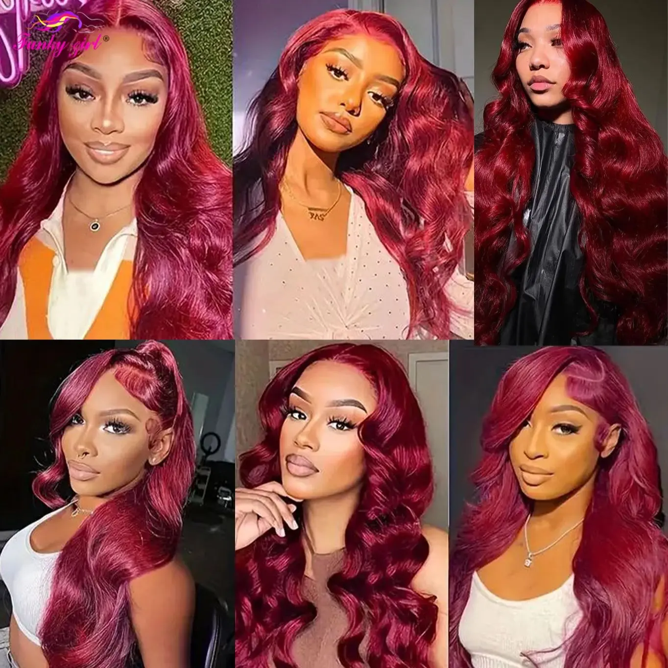 Funky Girl 99J Burgundy 13x4 Body Wave Lace Front Human Hair Wig Brazilian Red Colored 13x4 HD Transparent Lace Wigs For Women