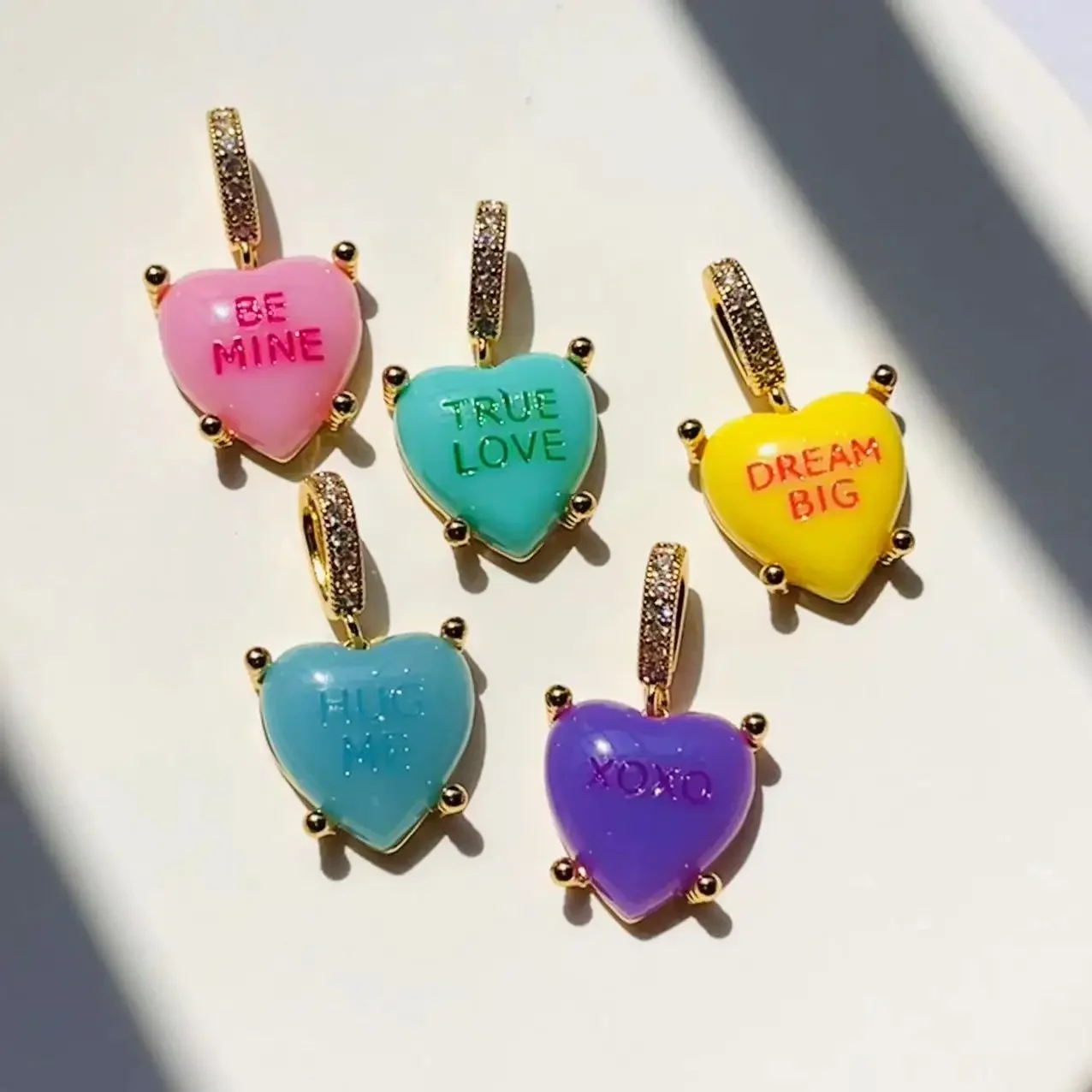 Colorful Heart Pendant Trendy English Words Resin Love Heart Zircon Charm Clavicle Chains Necklace for Women Y2K Fashion Jewelry