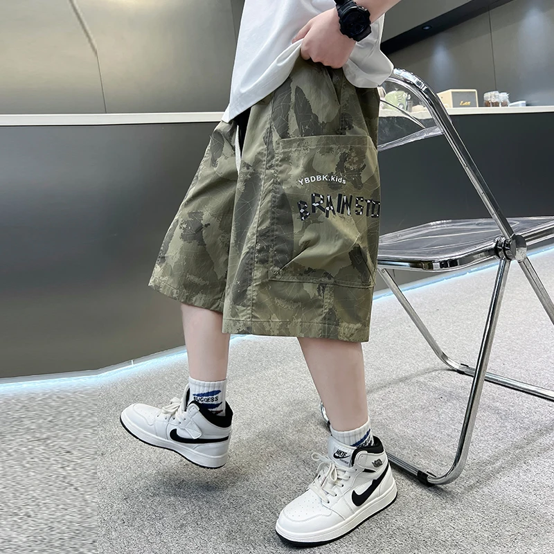 أطفال بوي الصيف U2 K السراويل البضائع المموهة Y2K الأطفال عادية الرباط كامو السراويل السراويل مع جيب سن 5 7 9 11 13 14 Y #3