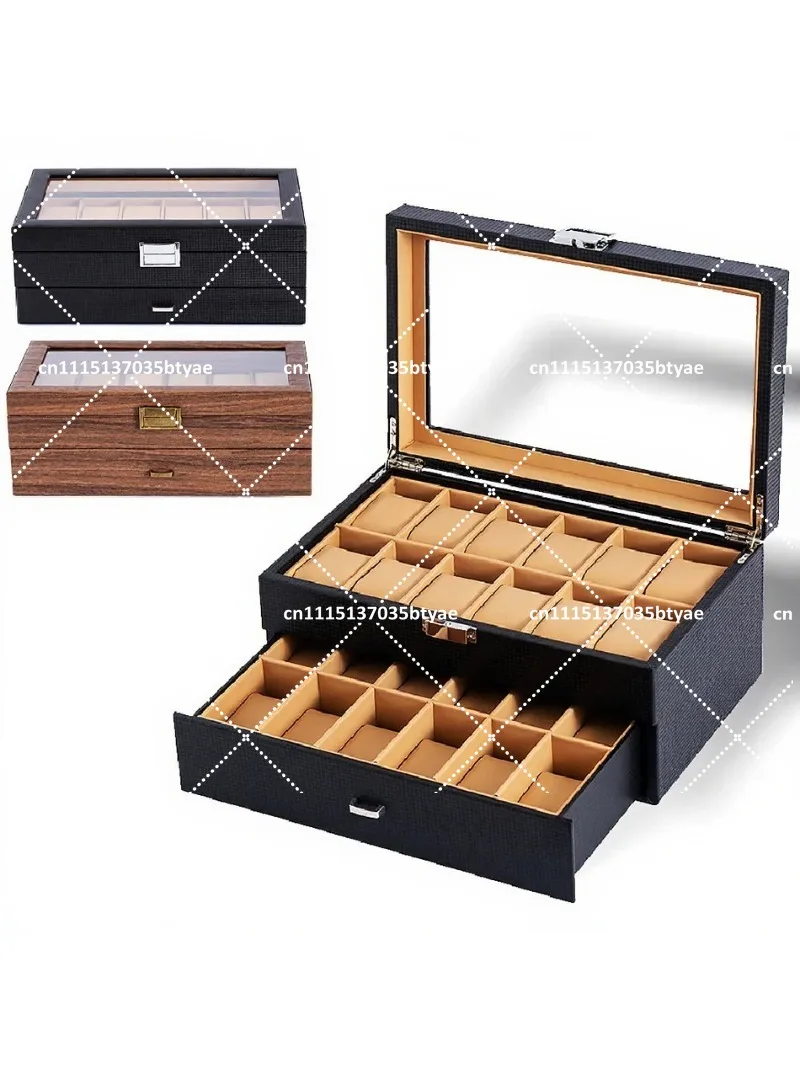24 Slot PU Leather Watch Box Double Layer Jewelry Organizer Storage Display Case