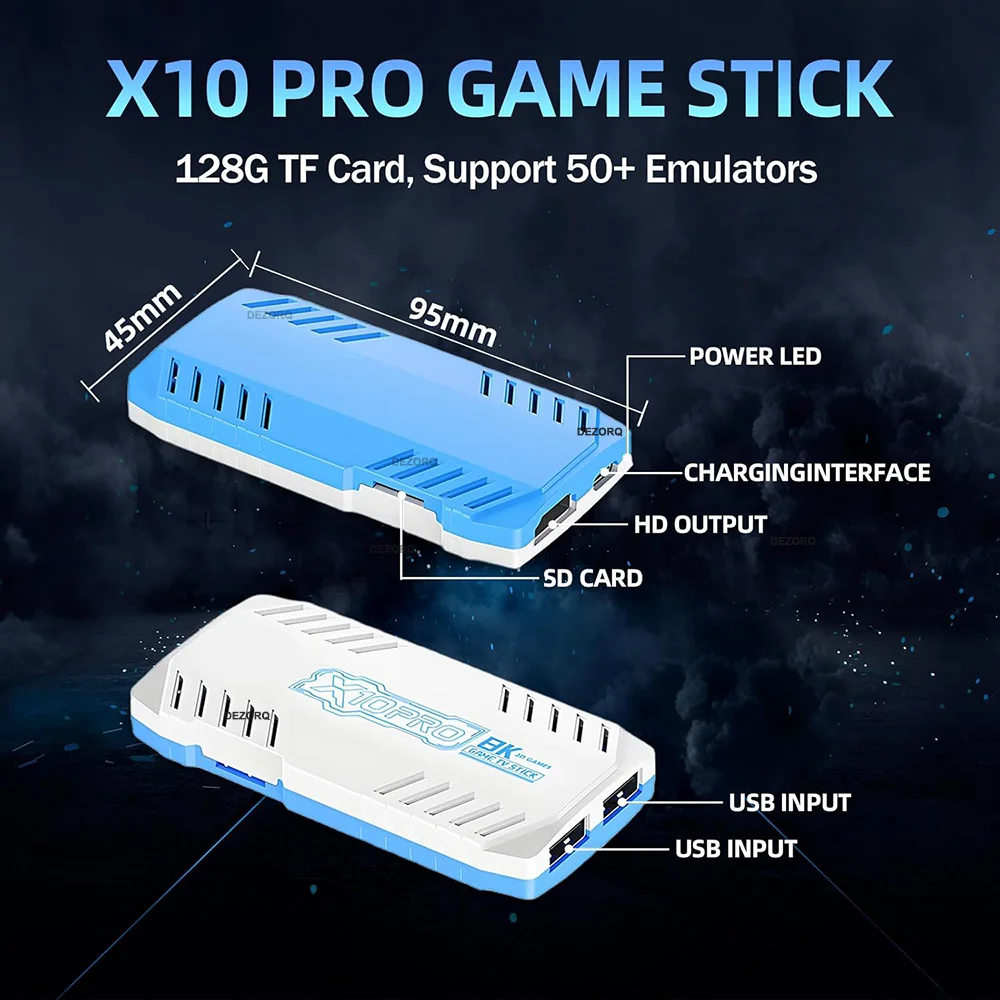 Console Rétro X10 Pro – 50 000+ Jeux, 51 émulateurs, 4K HD, 2 Manettes 2,4 GHz, S905X3 – 128 Go, Bleu