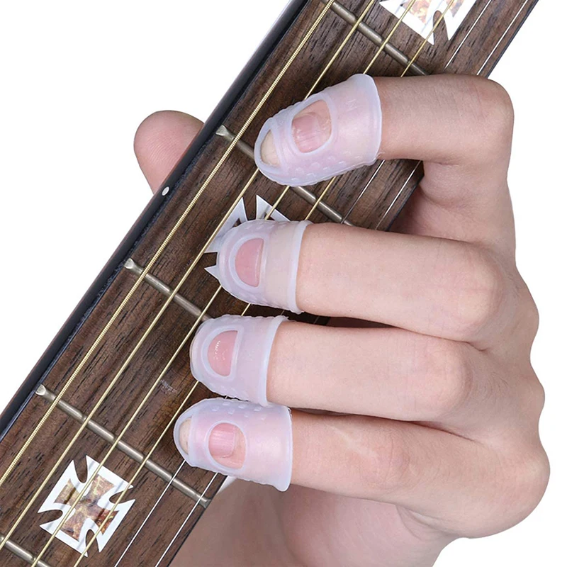 8Pcs/Set Silicone Finger Guards Guitar Fingertip Protectors For Ukulele Guitar Transparent Color