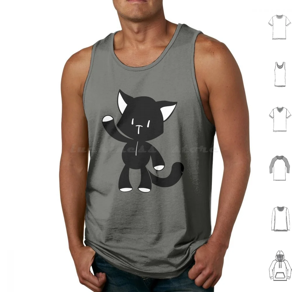 Neo The World Ends With You – Mr. Mew Gatto Nero Cat Tank Tops Print Cotton The World Ends With You Twewy Subarashiki