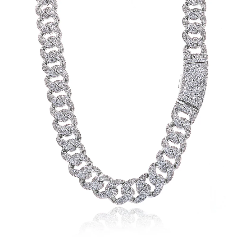 NUOYA 22mm Curved Flip Buckle Cuban Chain 925 Silver Full Iced VVS Moissanite Necklace Men's Heavy Duty Luxury Hip Hop Jewelry..