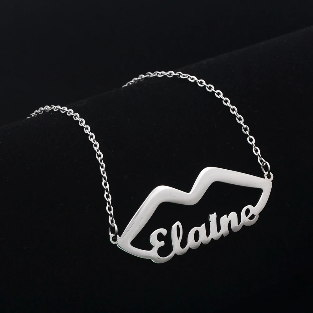 

Custom Kiss Lip Name Fashion Necklace Pendant Stainless Steel Cutting Personalized Fashion Nameplate Jewelry Girlfriend Gift