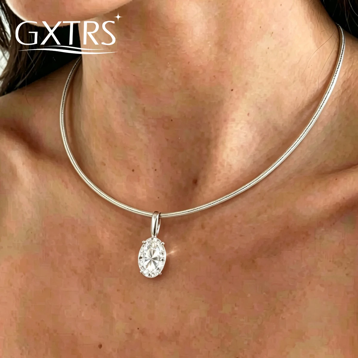 GXTRS 3/4/5CT Oval Moissanite Choker Necklaces For Women S925 Silver Lab Diamond Wedding Pendant Chains 18K Plated Fine Jewelry