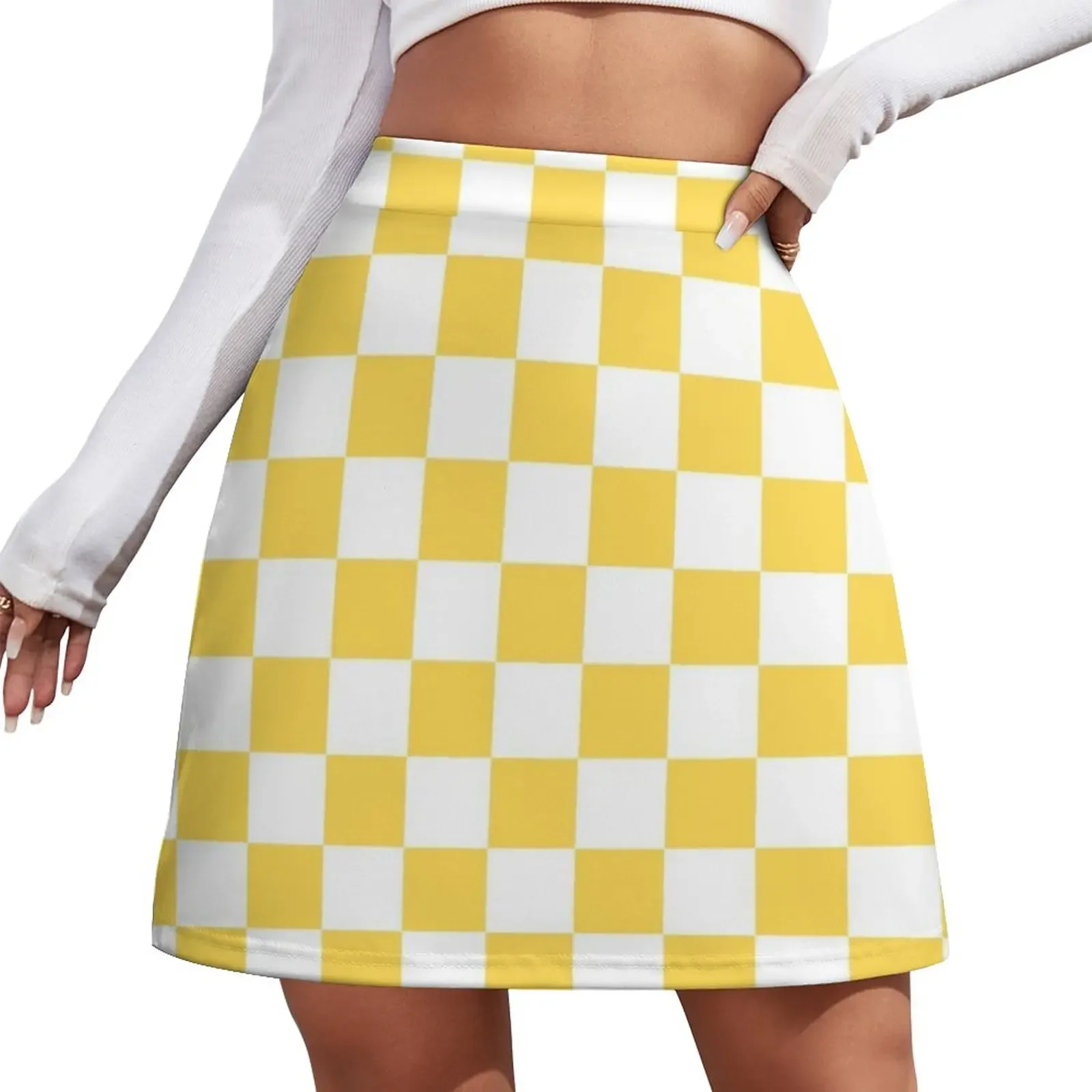 

Yellow + White Checkerboard Mini Skirt skirt set korean luxury clothing