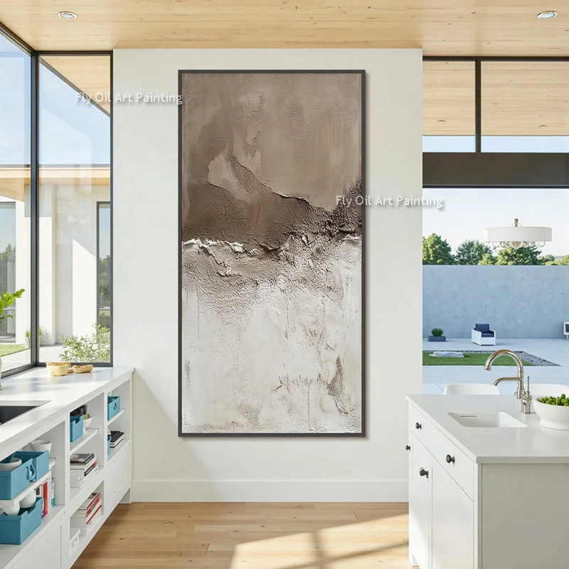 Large Textured Canvas Art Hand Painted Palette Knife Abstract Oil Painting Neutral Tone Wall Decor For Home