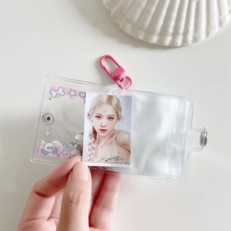 Cartoon Mini Album Keychains 2-inch ID Photo Sticker Storage Book Fans Key Chains for Women Bag Pendant Decoration
