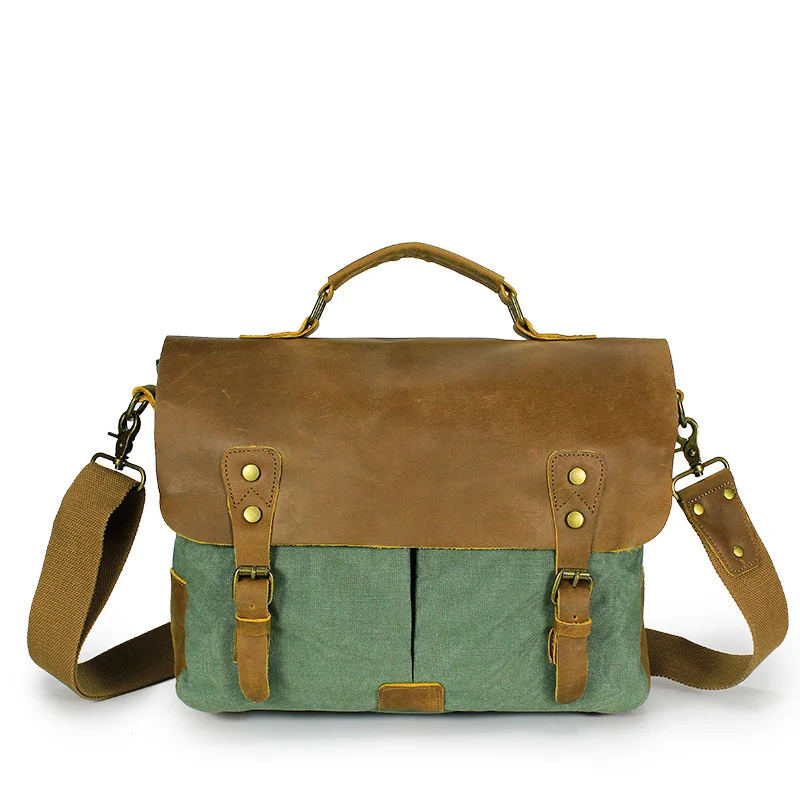 Bolso de hombro Vintage para hombre y mujer, maletín de lona para ordenador portátil de negocios, bolso de mensajero para el trabajo