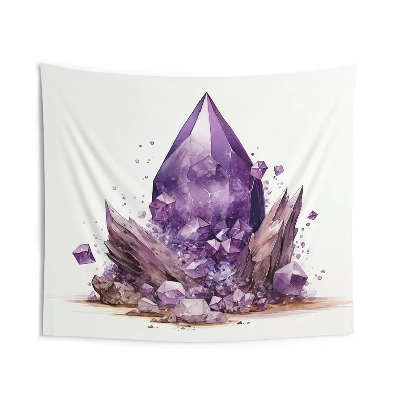 Amethyst Cluster Wall Tapestry, Renaissance Era Aesthetic Nature Altar Cloth Purple Bedroom Living Room Meditation Space Decor