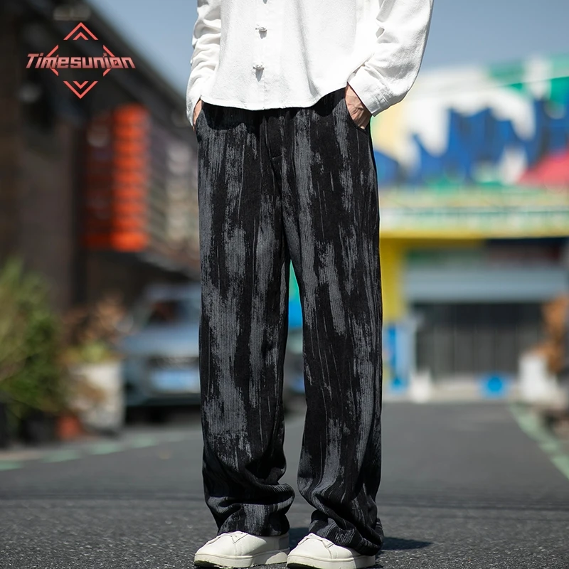 

Мужские свободные прямые повседневные брюки в стиле ретро, модные брюки на весну и осень, брюки больших размеров в китайском стиле