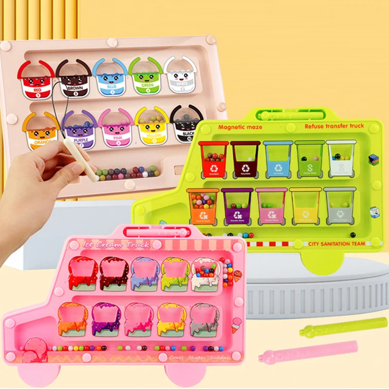 Labyrinthe magnétique Montessori, jeu de tri des couleurs, jouets pour enfants, stylo d'entraînement à la motricité Fine, contrôle des perles mobiles, jeu sensoriel, jouets éducatifs