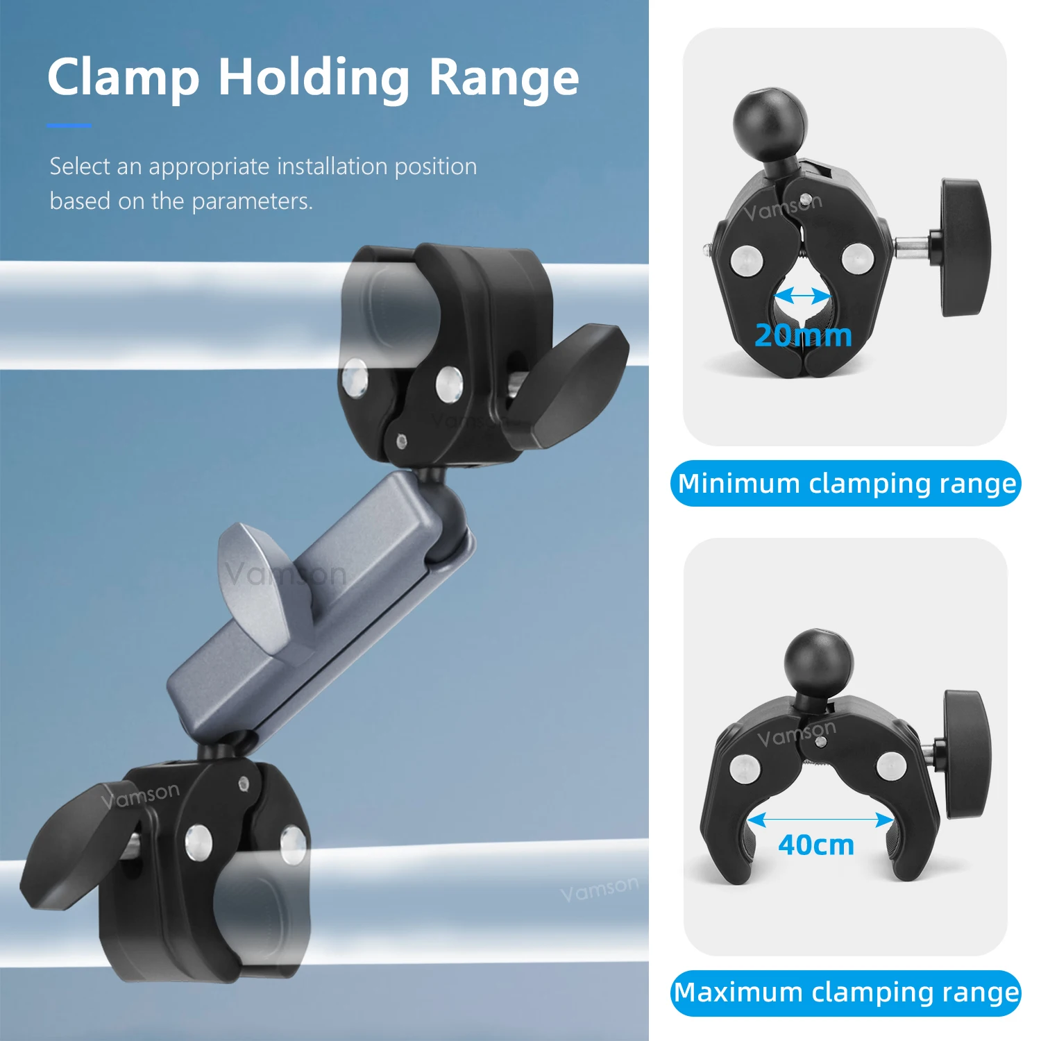 Vamson Tempat Kamera Sepeda Motor dengan Tripod Tongkat Selfie Aluminium untuk Aksesori Motor GoPro Insta360 One RS One X2