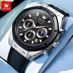 OLEVS 9911 Men's Watches Silicone Strap Waterproof Moon Phase Chronograph Man Watch Luxury Multifunctional Quartz Watch for Men