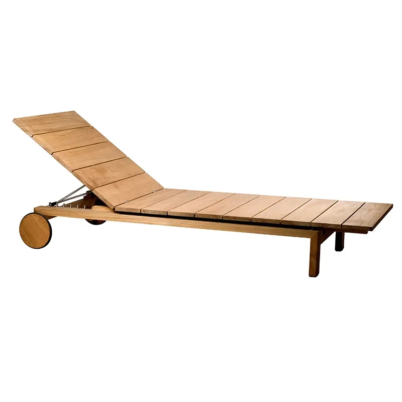 Outdoor solid wood bed courtyard swimming pool lounge chair open-air garden sun protection beach chair