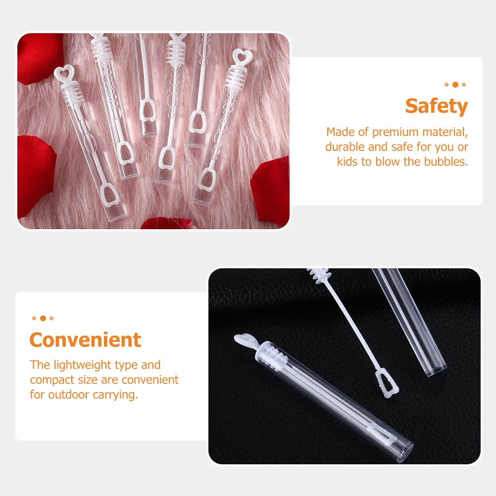 12pcs Kids Heart Bubble Wands Refillable Empty Bottle Lightweight Compact For Outdoor Wedding Party Bubbles Blowing Wand Tube