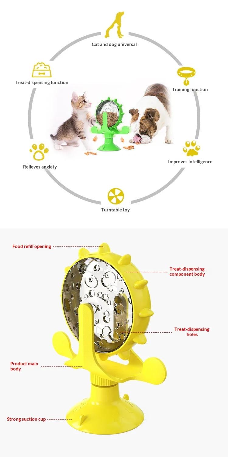 Rotating Windmill Treat Dispenser Toy Interactive Slow Feeder Turntable Self-play Puzzle Pet Supplies