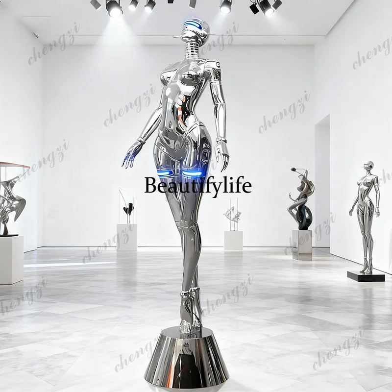 A74 Flying Standing Position Electroplating Humanoid Sculpture Floor Lamp KTV Bar Punk Style Artwork Statue