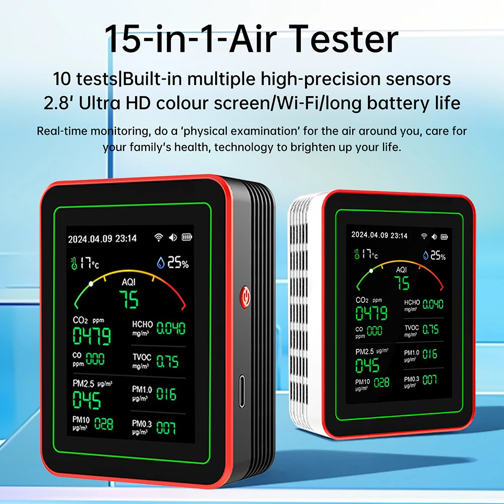 Tuya WiFi 15-in-1 Air Quality Monitor CO2 HCHO PM2.5 PM1.0 PM0.3 PM10 Temp Humidity Formaldehyde Detector