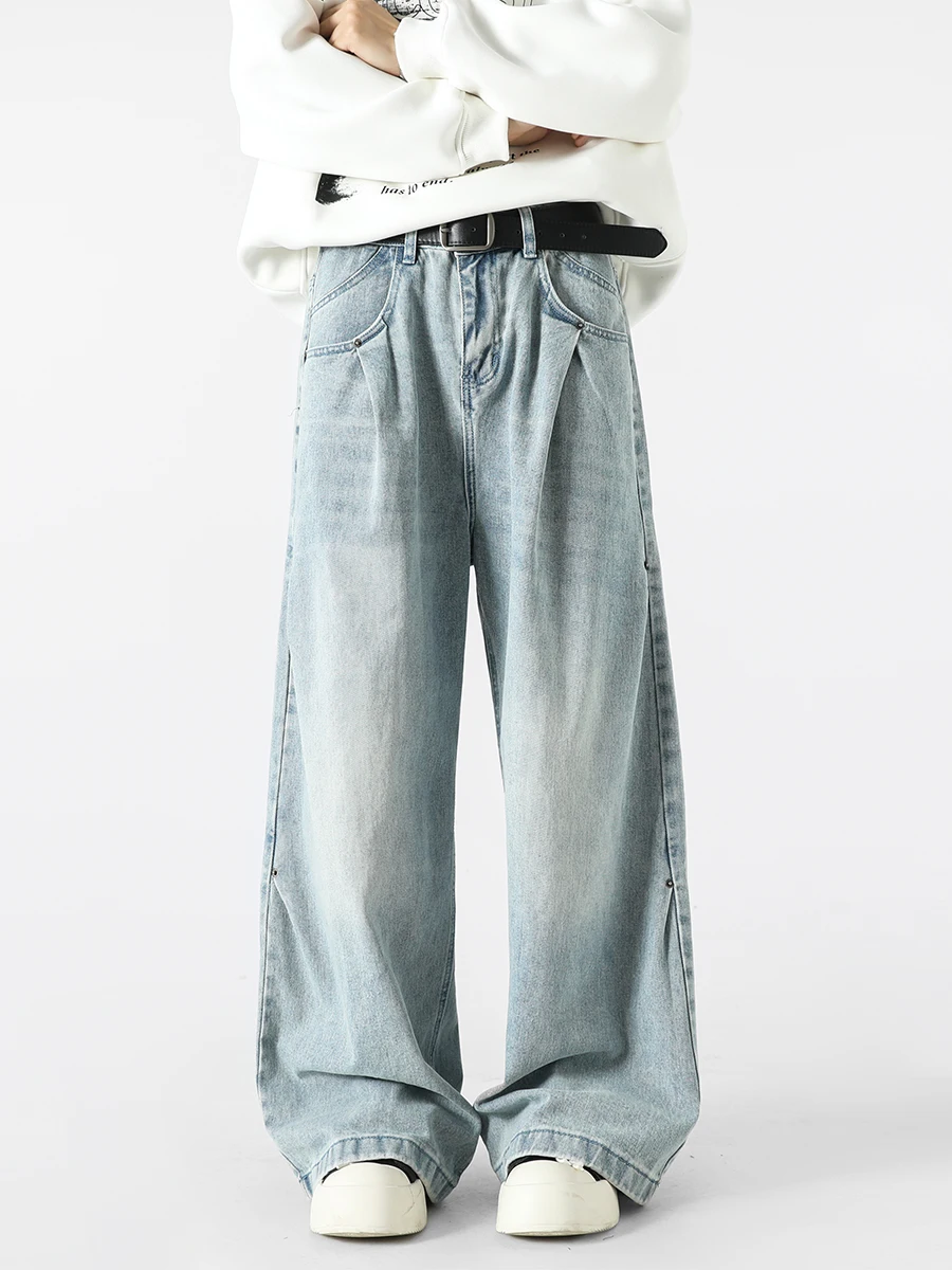 

Джинсы Boyue в американском ретро-стиле, складчатые, унисекс, с оригинальным дизайном, длинные, модные, с широкими штанинами, средней посадкой, на молнии...