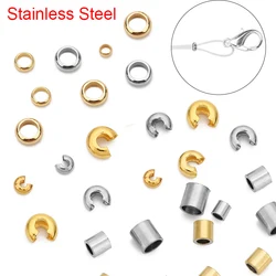 50/100pcs Stainless Steel Crimp End Beads Cover 2 3 4 5 mm Big Hole Spacer Stopper Beads For Bracelet Necklace Jewelry Making