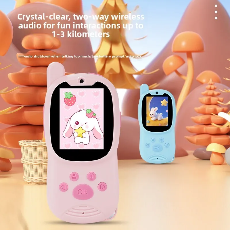 Mini Cute Children Bidirectional Wireless Walkie-talkie 2PCS Long Battery Life LCD Screen Display Cartoon Intercom For Kid Gifts