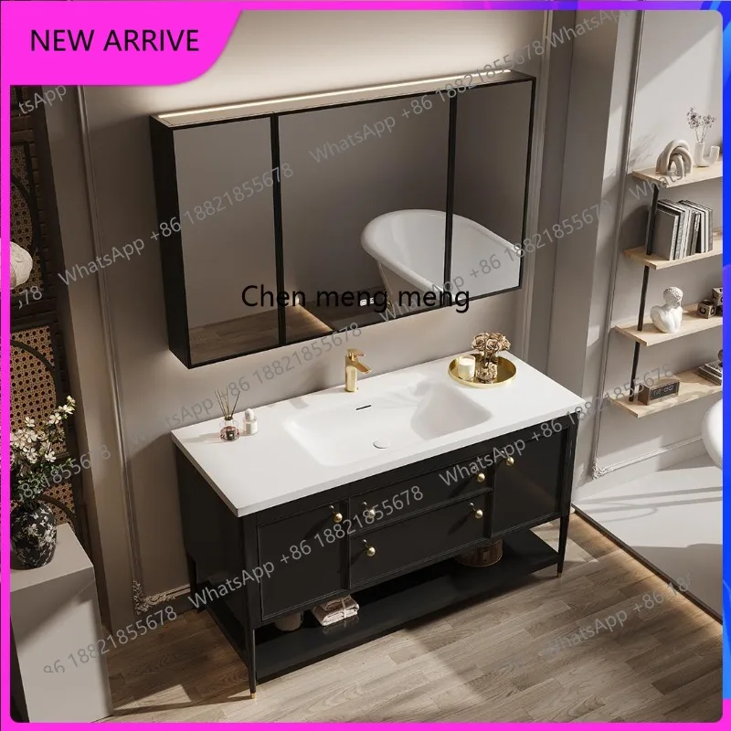 

C88 French retro bathroom cabinet combination oak rock slab hot bending integrated basin washstand floor type