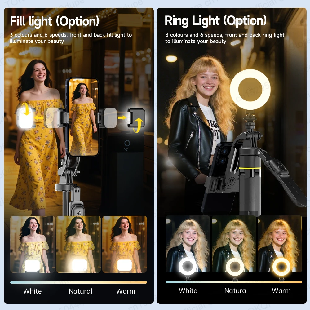 TOKQI Auto Pop Open Tripod 71.21in عصا سيلفي قابلة للتمديد كوادرابود ثابت لتصوير كاميرا الحركة للهاتف المحمول، خيار ملء الضوء