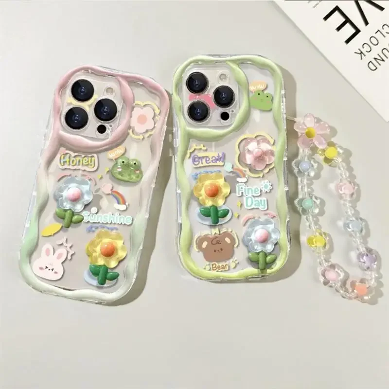 ثلاثية الأبعاد الوردي زهرة سلسلة هواتف حافظة شفافة لهاتف سامسونج جالاكسي S22 S23 S24 S25 الترا زائد S23FE S24FE A56 A16 A55 A35 A54 A53 A15 5G