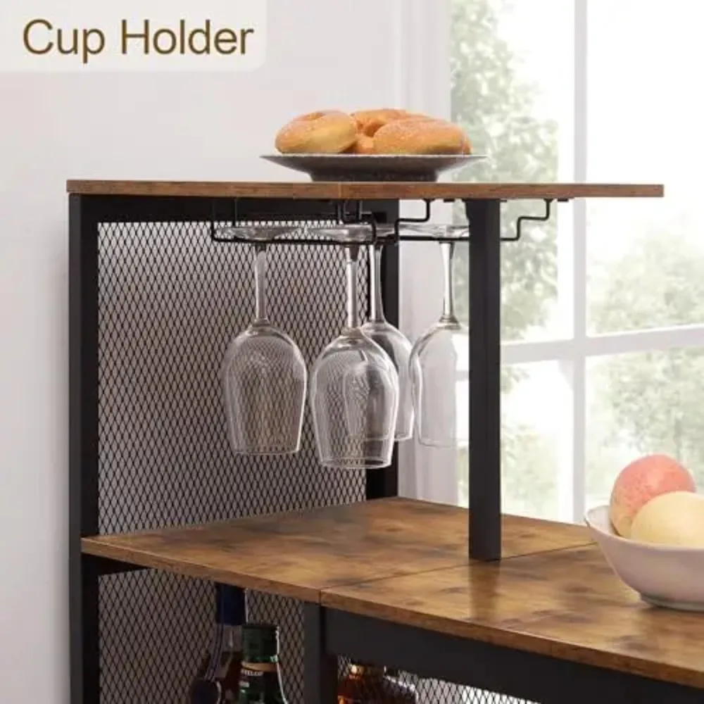 Bar Table and Chairs Set for 2, 3-Piece Dining Set with Storage Shelves, Cup Holder & Wine Rack, PU Leather Cushion image 4