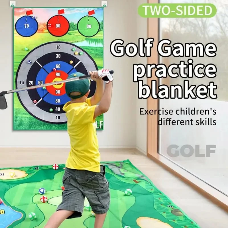 Indoor Kids Golf Floor Game Toys Multiplayer Interactive Sports Party Games Golf Mat Set with Golf Club Floor Toys Gift for Kids