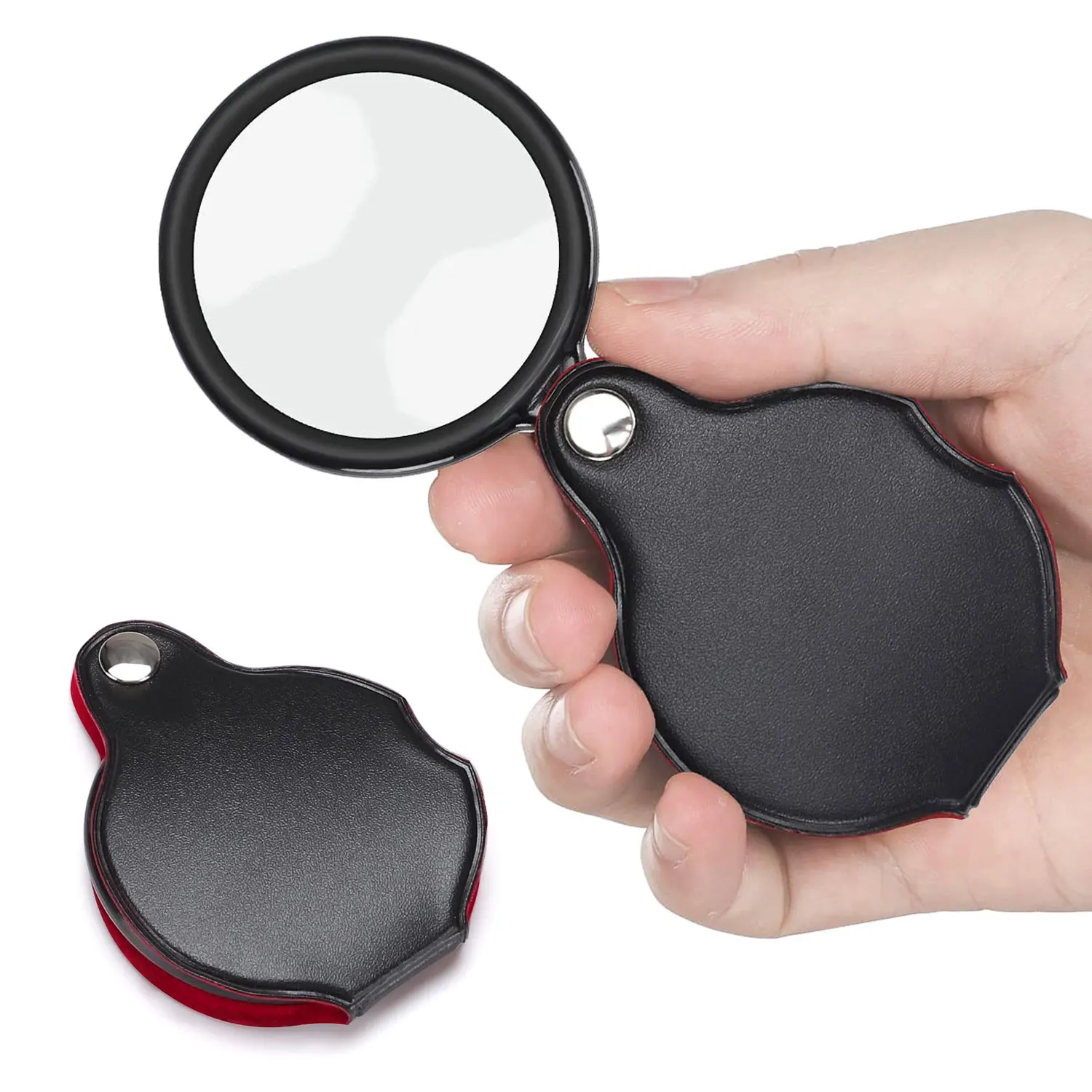 10X Mini Pocket Magnifier Folding Magnify Glass with Rotating Protective Holster Coins Jewelry Loupe for Kids Senior Reading