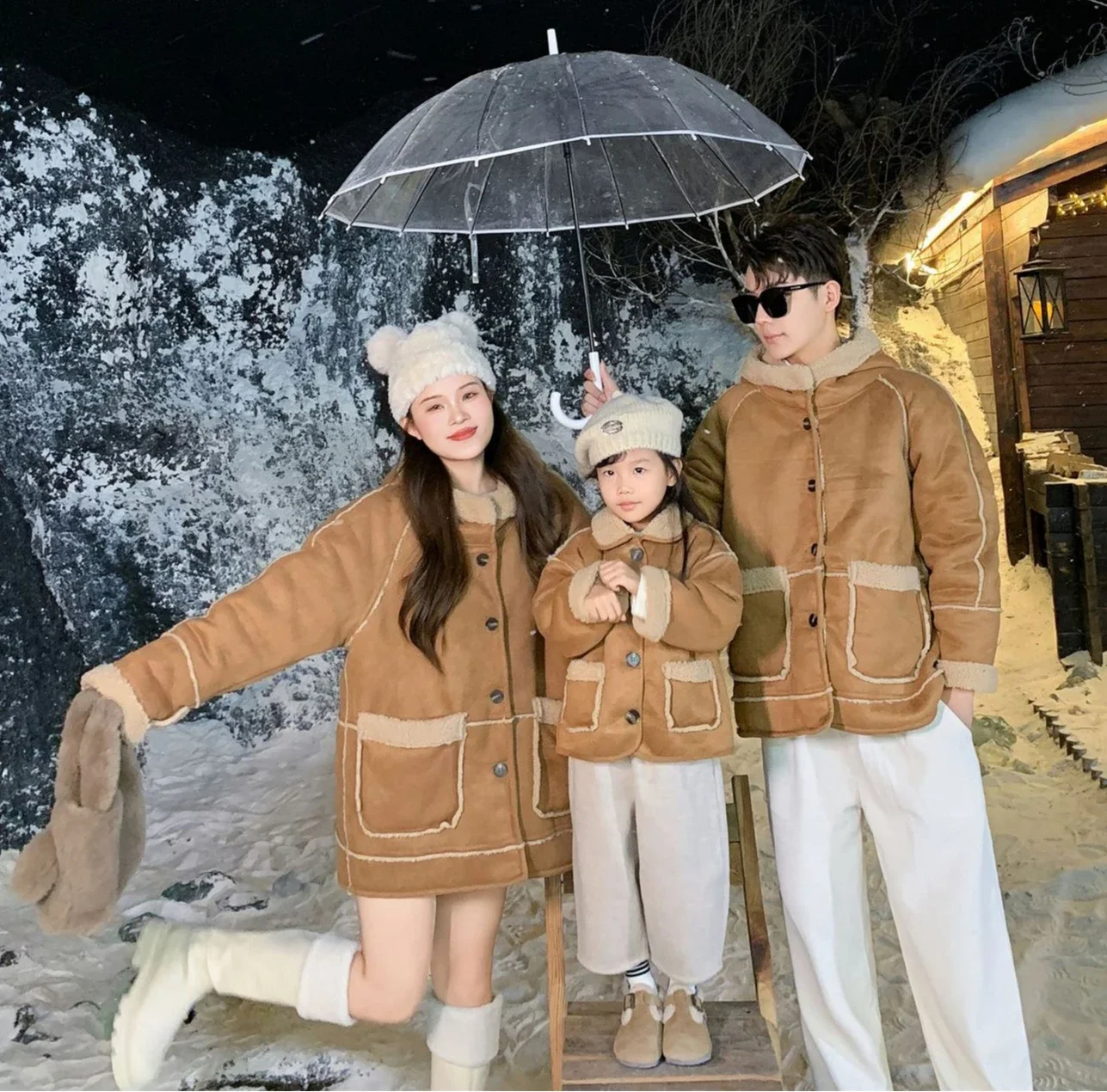 Family Matching Lamb Jacket Parent-child Warm Polar Fleece Coat Mom Dad and Daughter Son Thick Outerwear Newborn Toddler Romper