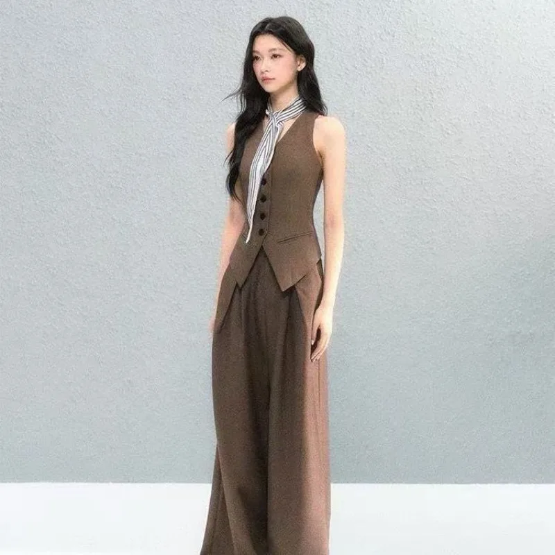 Fashion High-end Temperament Suit Suit Casual Jacket Vest Wide-leg Pants Three-piece Set Spring Autumn Models Exquisite Simple