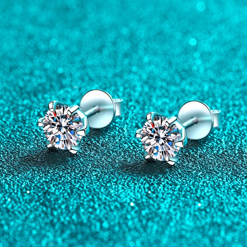 NeeTim 1ct 2ct Moissanite Stud Earrings for Women Sparkling Screws Earrings Sterling Silver S925 Wedding Studs with Certificate