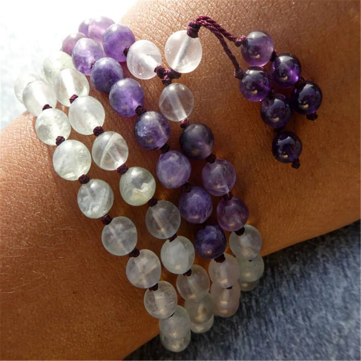 6mm Rainbow Fluorite 108 Beads Tassel Knot Necklace Sacred wear Gift Bridal Rustic Spiritual Gemstone Mala  Men