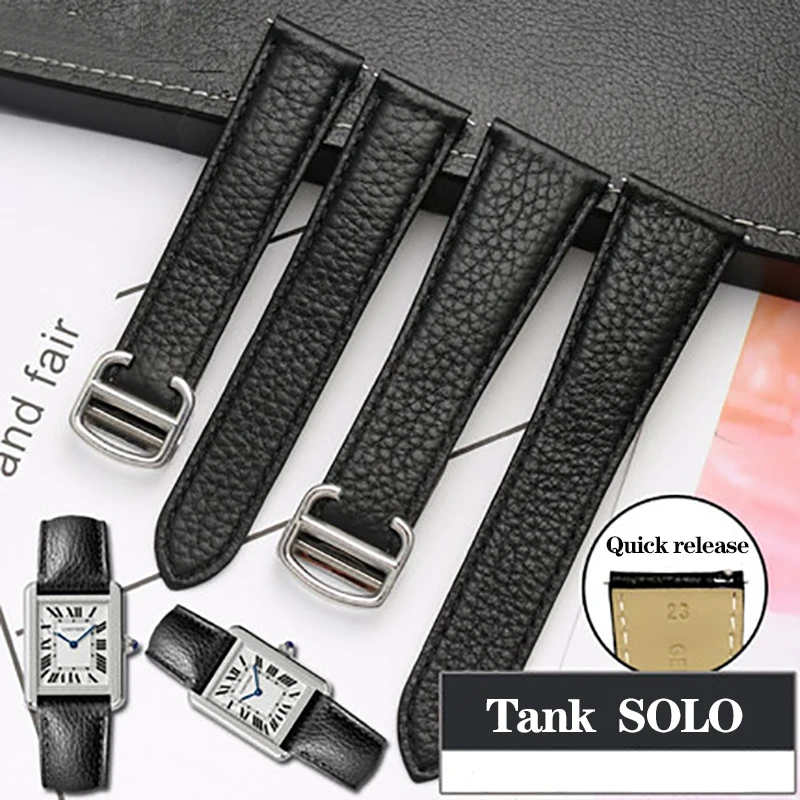 

Quick Release Lychee Grain Leather Watchband Adapted to Cartier TANK Solo London Men Women Strap Bracelet 20 23 25mm Black Red