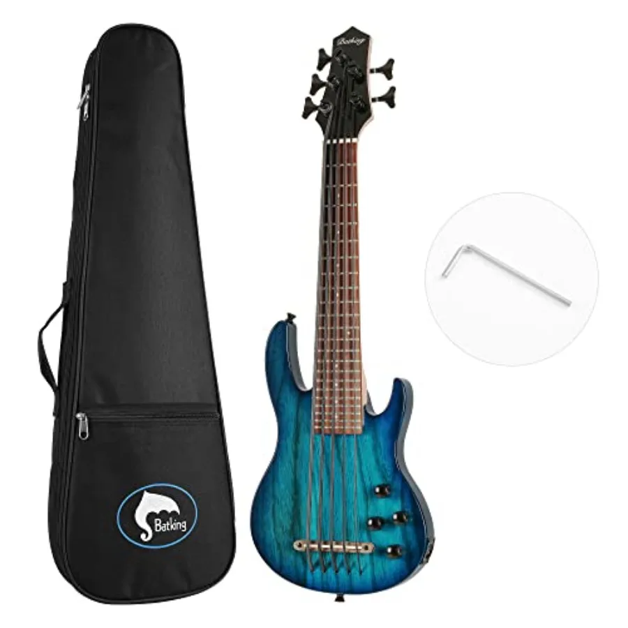 

5 String Electric Ukelele Bass with Frets and Gig Bag in Blue for Music Performance and Practice