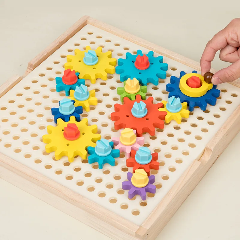 Wooden Nut Screw Puzzles Gears Rotating Montessori Toys Color Cognitive Shape Matching Kids Fine Motor Training Building Blocks