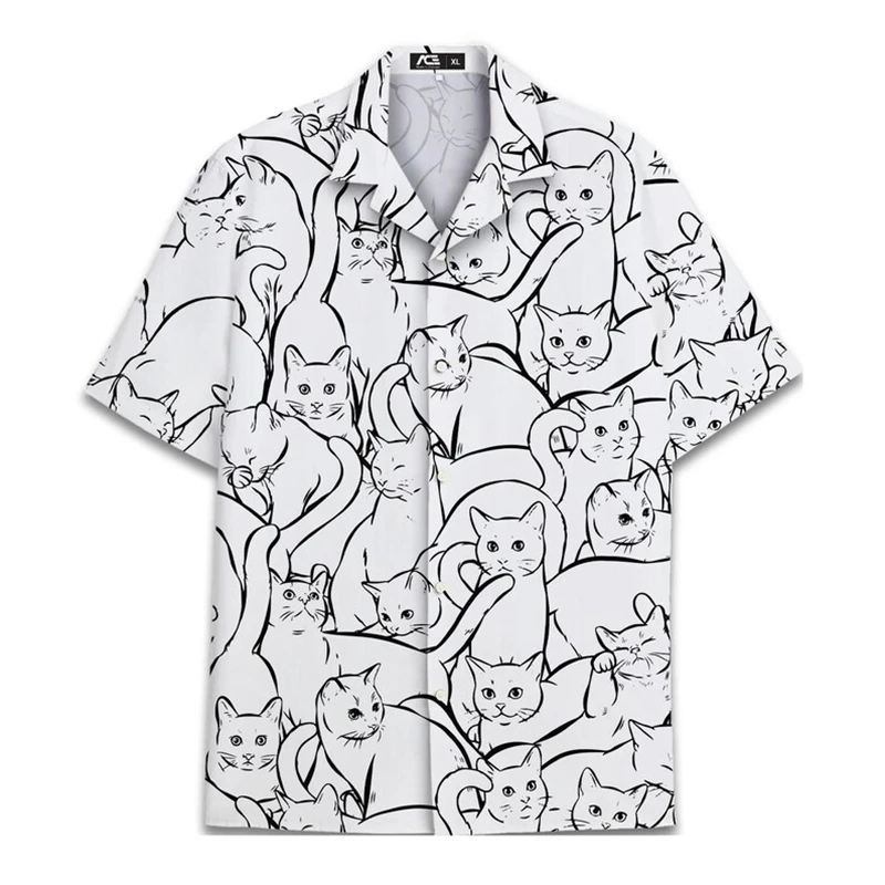 

3D Print Simple Doodle Style Outline Art Shirt Men's Clothing Personality Streetwear Short Sleeve Button Up Summer Casual Shirts