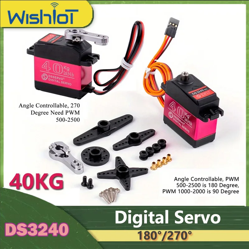 40KG DS3240 Digital Servo Large Torque 180°/270° Rotation IP66 With 25T Arm Servo Power Function DIY Parts Toys For RC Car Robot