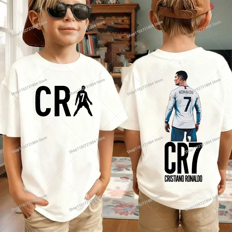 Cristiano Ronaldo CR7 Fashion Short-sleeved Tees for Children Cartoon Printed T-shirts Boys Girls Summer Outdoor Sports T-shirt