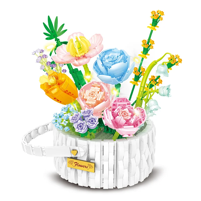 

Summer Sunshine Flower Basket Building Blocks Bouquet Bricks Toys Creative Diy Home Decoration Girls Children Birthday Xmas Gift