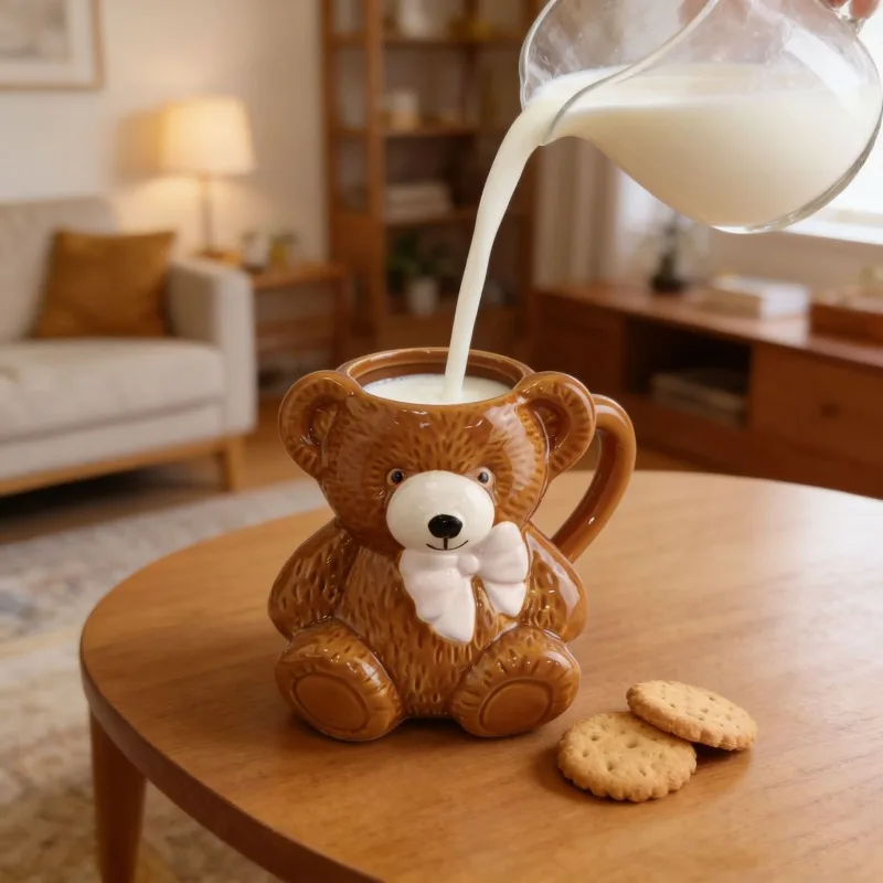 Mug en céramique en forme d'ours tridimensionnel mignon, tasse à lait pour le petit-déjeuner, tasse à eau créative de grande valeur, cadeau d'anniversaire pour fille