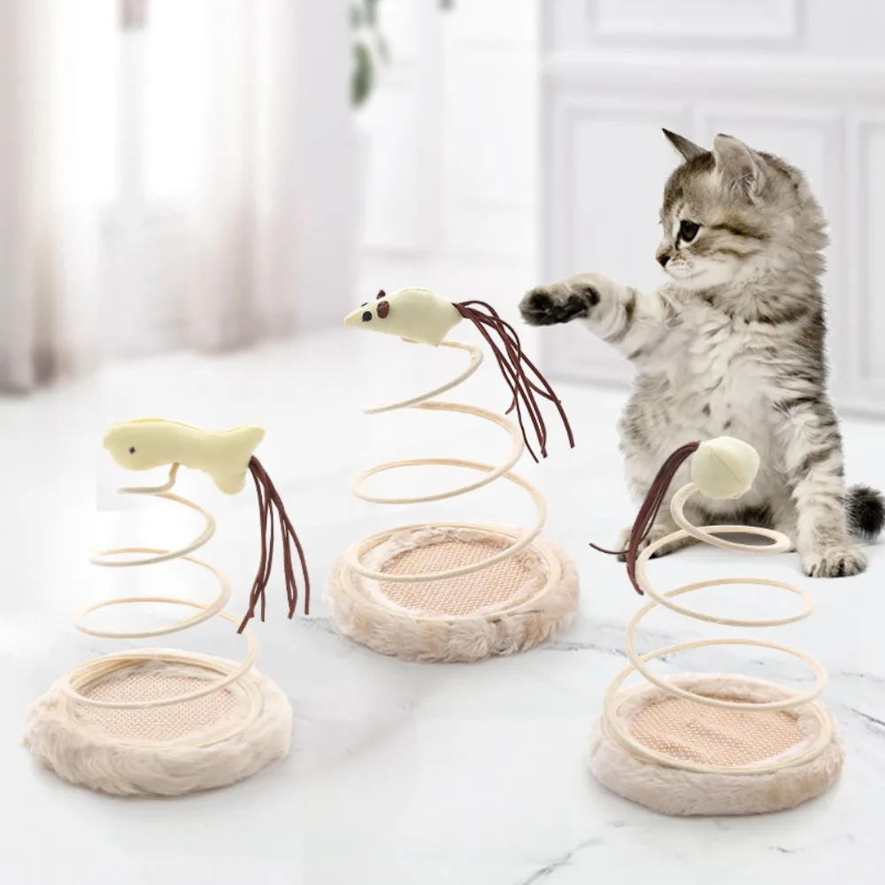 

Interactive Cat Scratching Play Plate Plush Spring Plate Fun Cat Toy Mouse Spiral Wire Spring Linen Disc