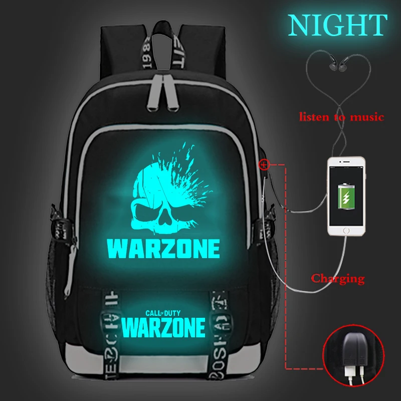 Call of Duty Warzone Luminous Charge Mochila, Saco de Viagem de Grande Capacidade para Adolescentes, Escola Secundária Laptop Schoolbag