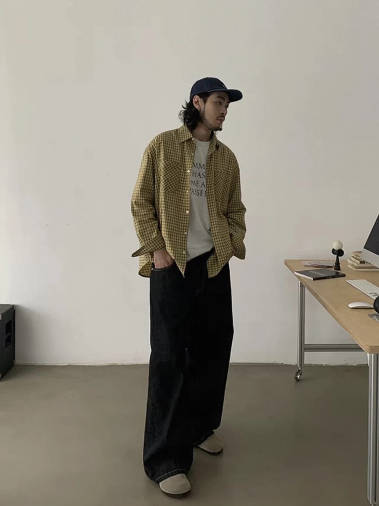 

American Retro Yellow Plaid Loose Casual irt Men's Faion Brand Commute High nce Sensation Sun Protection Coat